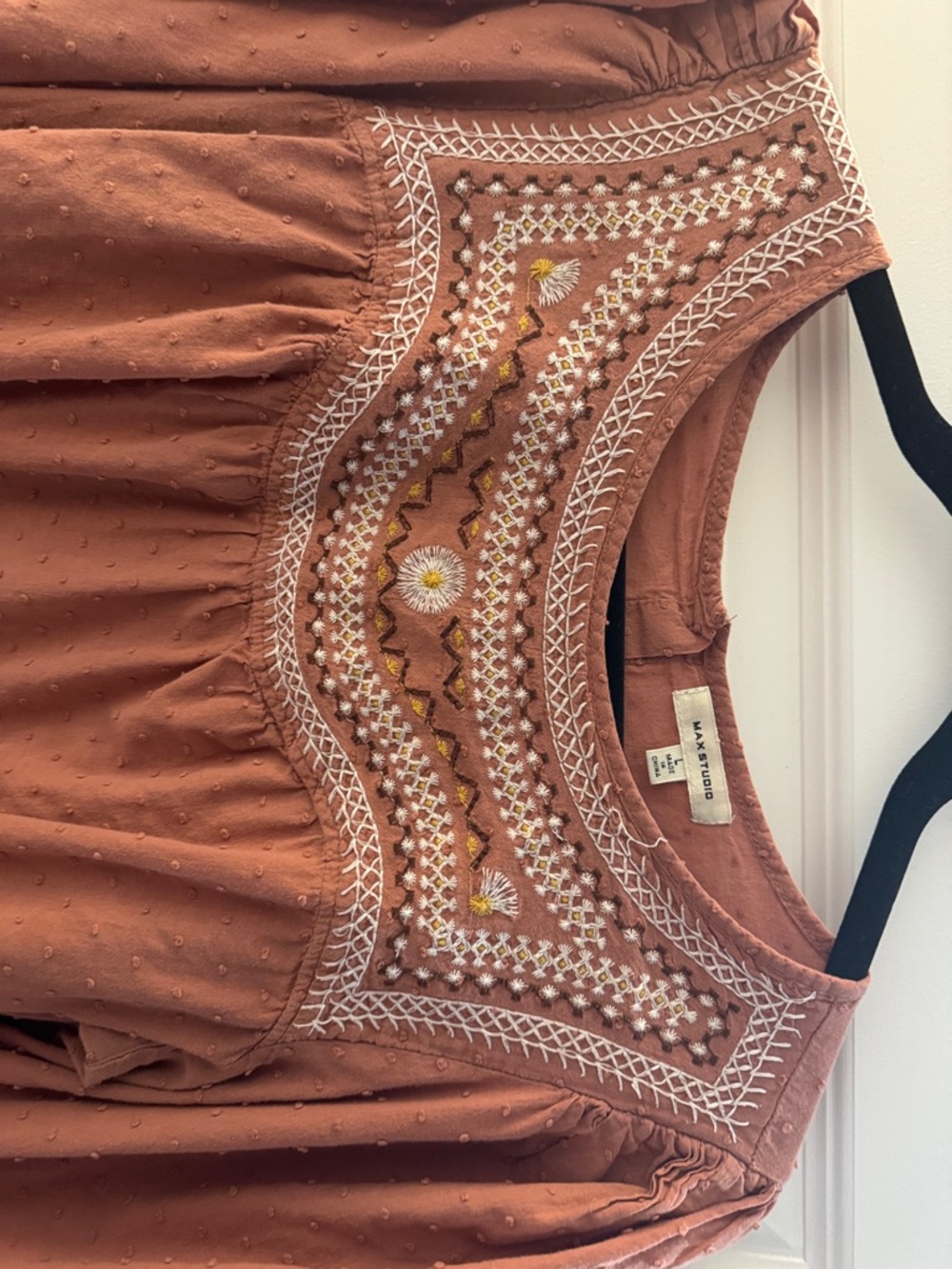 Max Studio Rust Embroidered Peasant Tunic